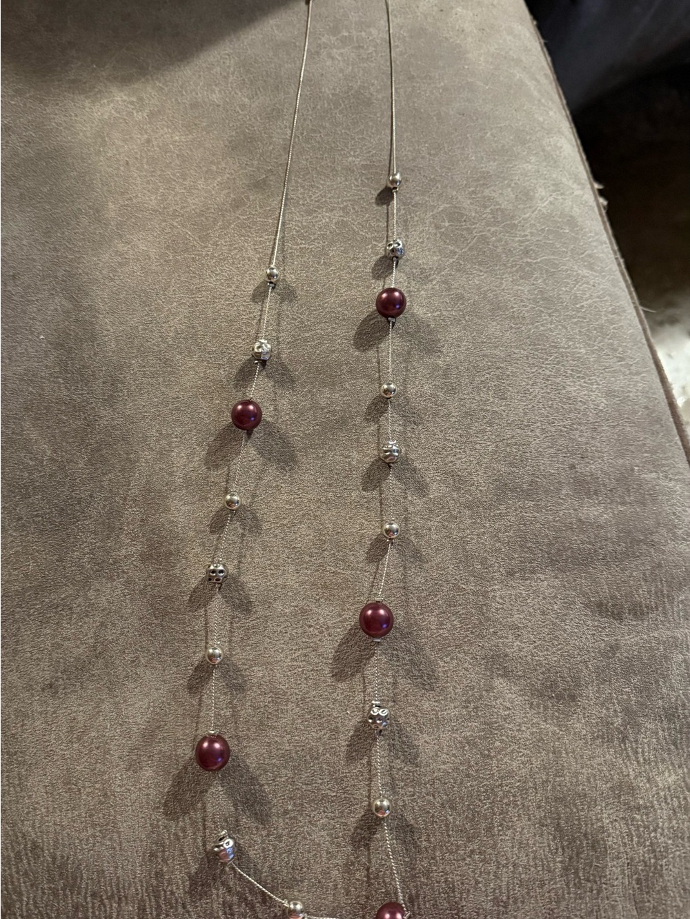 Elegant Burgundy Pearl Station Necklace - Women's Jewelry